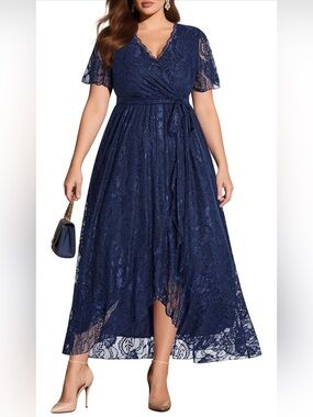 Pinup Fashion Plus Size Wedding Guest Formal Cocktail Lace High Low Dress